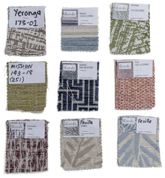 Swatches from The Bespoke Collection - inspired by Julie Ockerby's cultural heritage and travels.