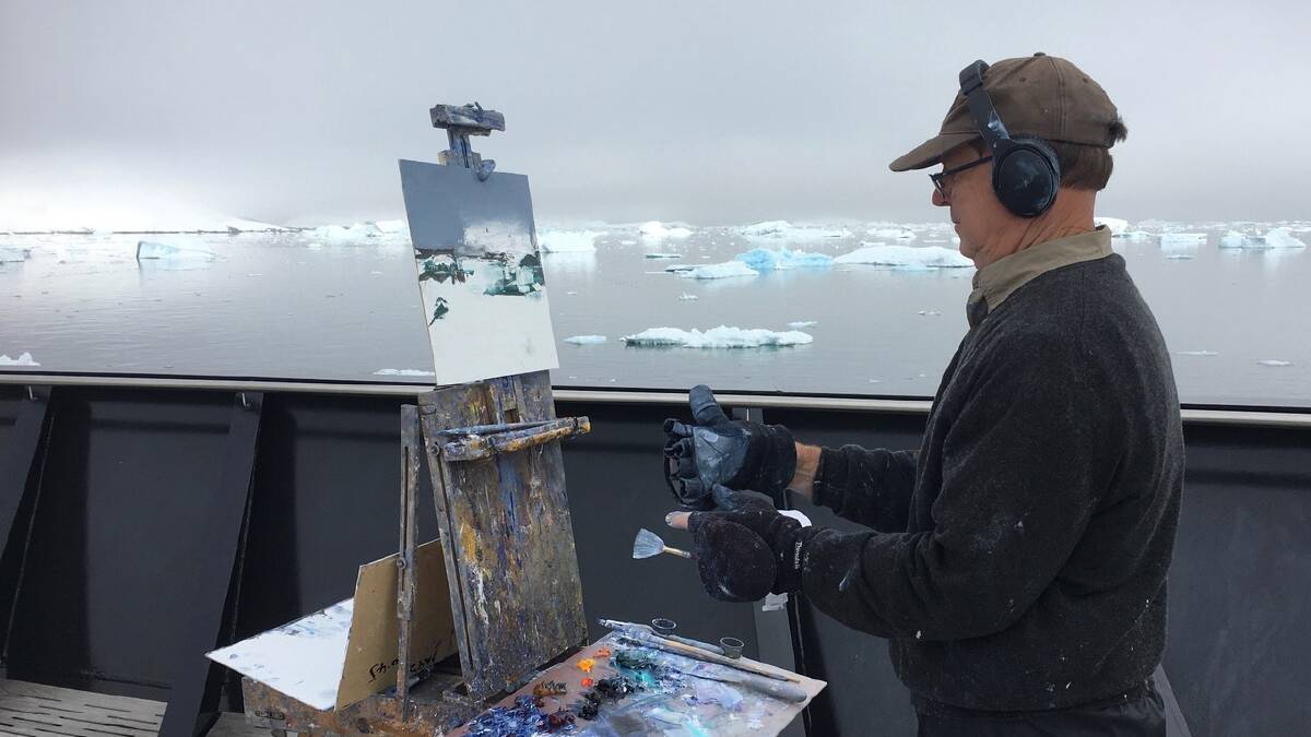 FRESH EYES: Central Coast impressionist 'plein-air' artist Ken Knight completed 75 paintings on his five-day cruise around Antarctica. 