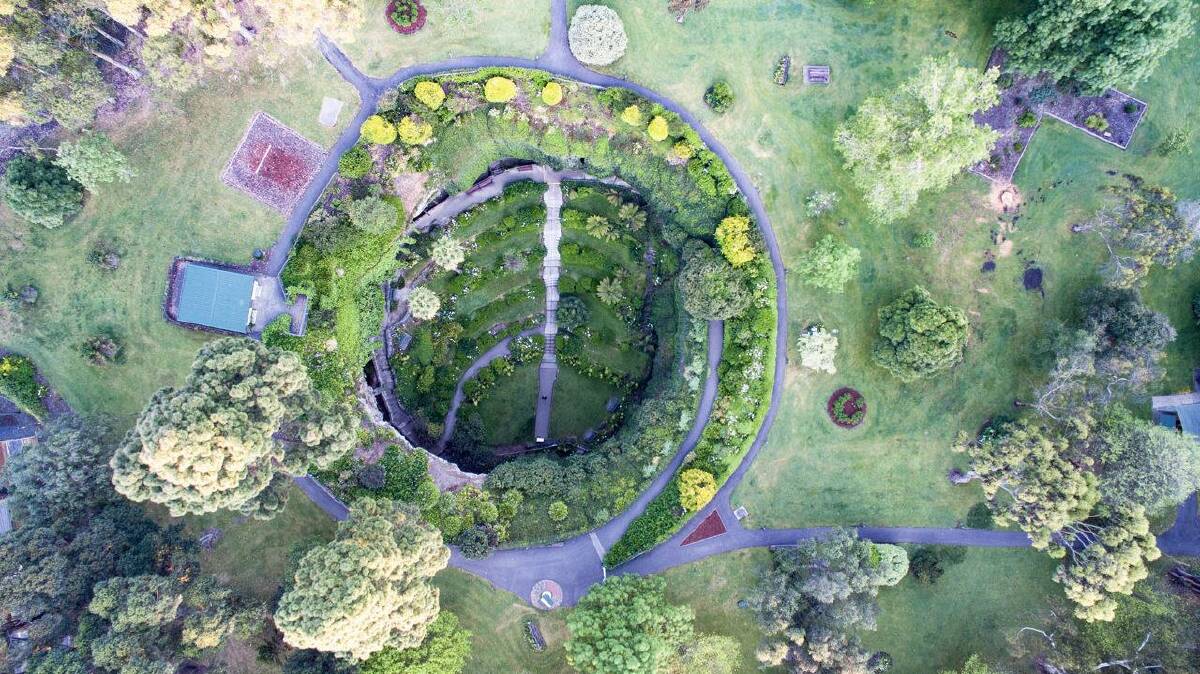 The Umpherston Sinkhole in Mount Gambier, with its sunken garden, is the inspiration behind ThomsonAdsett's design for the new Boandik dementia village in South Australia.