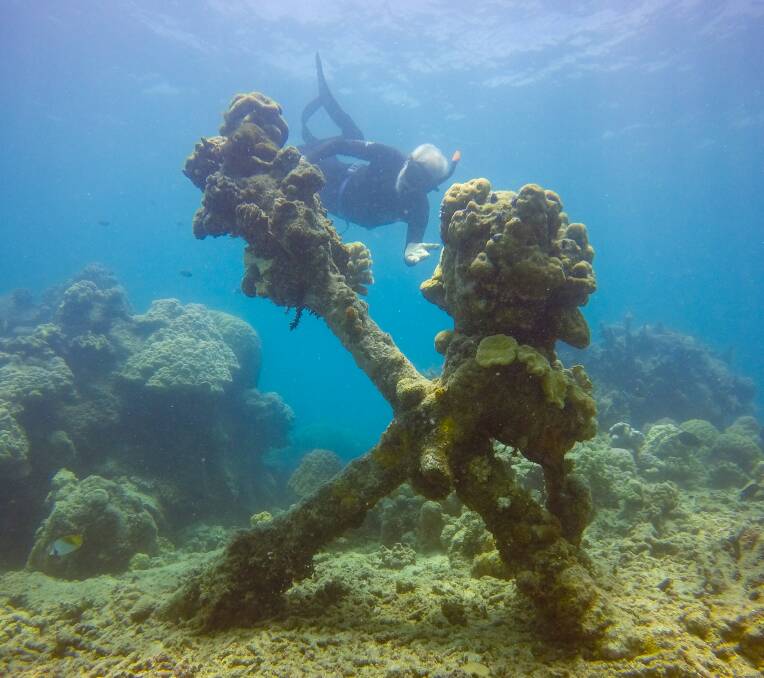 GETTING TO THE BOTTOM OF IT: Ben at the site of his latest discovery. He believes it could be the wreck of either the Undine or the Mermaid. Photo: Adam Cropp