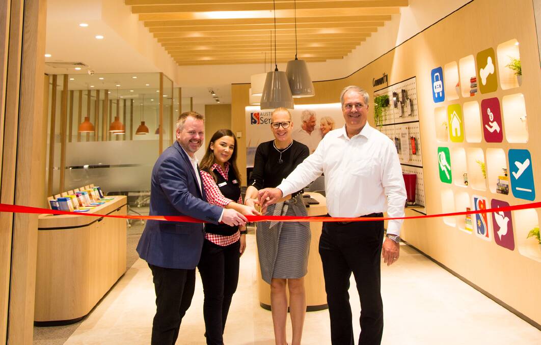 COME ON IN: Australian Seniors chief marketing officer Simon Hovell, store lead Jessica Collins, Greenstone Financial Services' Sarah Richards and Brenard Grobler.
