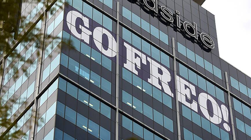 FREO SPEECH: A sign on the Woodside building supporting the Fremantle Dockers.