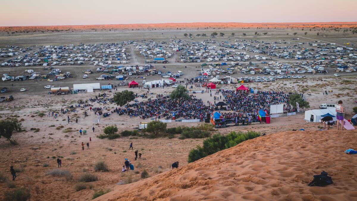 BIG DEAL: Around 9000 concert goers undertake an average trip of 4300km travelling to and from Birdsville's Big Red Bash in the Simpson Desert, Queensland. Photo: Tourism and Events Queensland.
