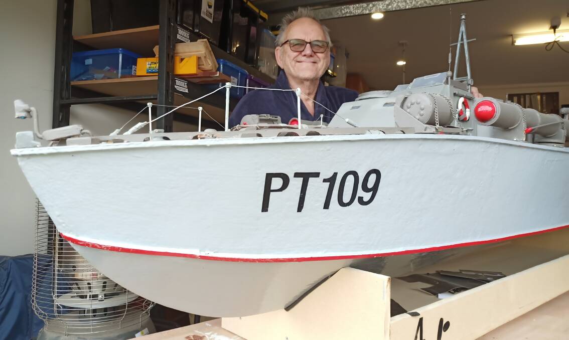 RIVETTING STUFF: Colin West built the scaled-down model of the PR-109 patrol torpedo boat - made famous by US President John F Kennedy - while in lockdown.