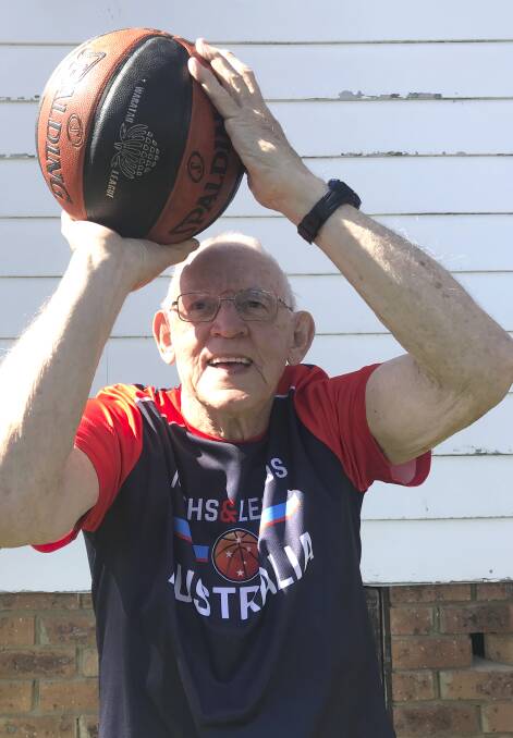 ON THE BALL: Basketball 'legend' Evan Bennett, 82 gets some practice in his backyard. Photo: Geraldine Cardozo