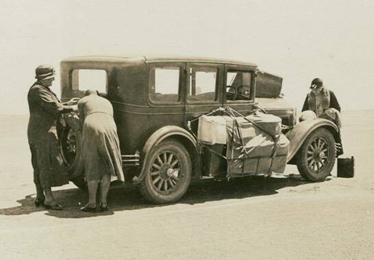 ON THE ROAD: Mary Warner and her SACWA colleagues distributing help to drought affected families on the Eyre Peninsula in the 1930s. Photo: Facebook