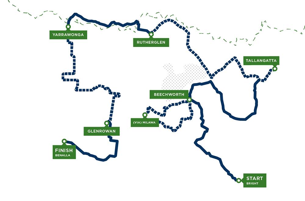 The nine-day route starts at Bright and finishes at Benalla.