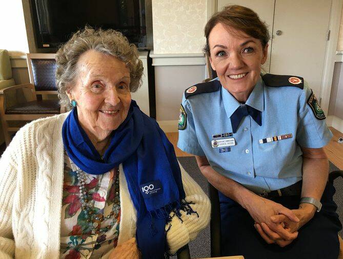 FORCE TO BE RECKONED WITH: NSW Police Force's first female police woman Yvonne Tupman, 100, with Assistant Commissioner Karen Webb.