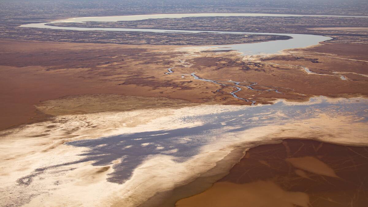 WATER VIEW: Kati Thanda-Lake Eyre National Park, photographed from Wrightsair Scenic Flight.  Photo: Lachlan Swan/South Australian Tourism Commission.