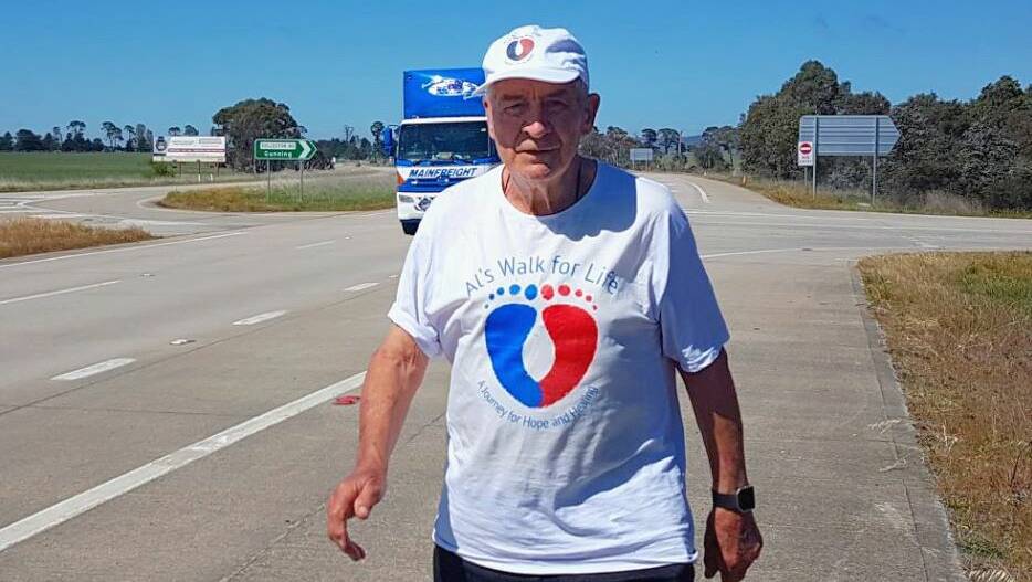 MAN ON A MISSON: 86-year-old Alan Staines walked 320km from Canberra to Sydney.