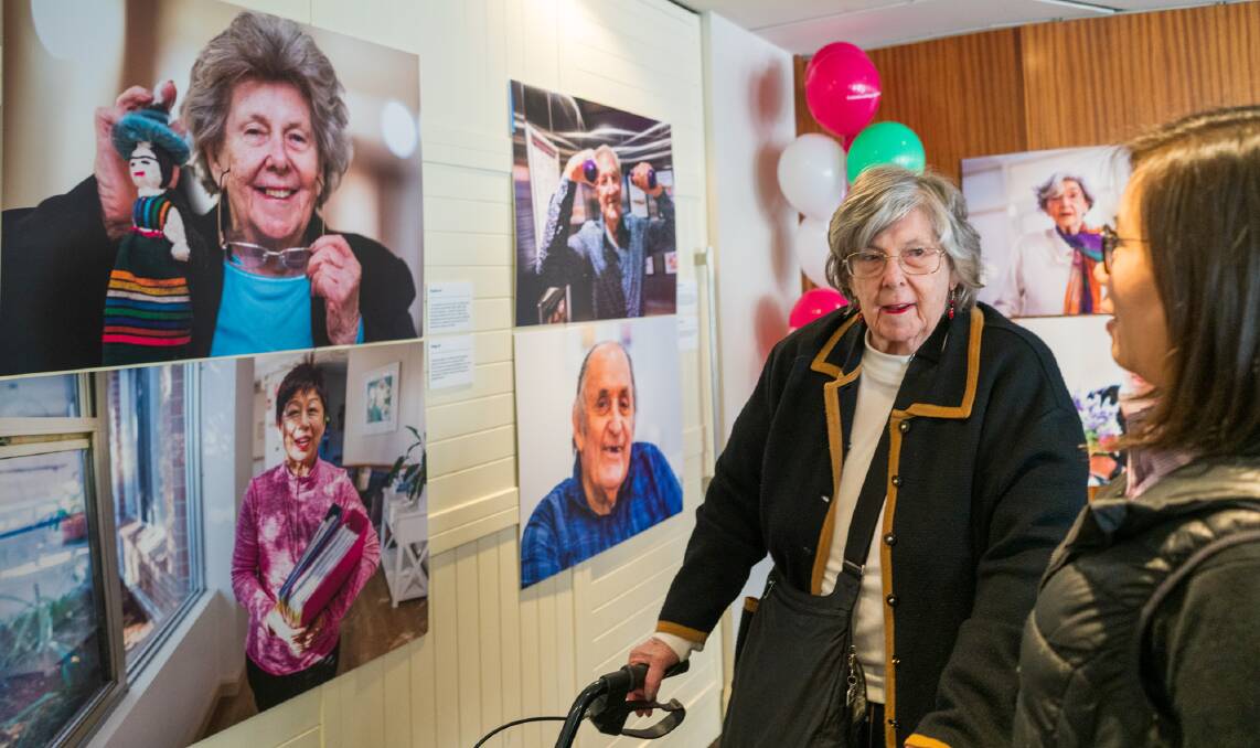 Uniting aged care resident, and photography project participant, Virginia Walker at the opening of the exhibition in Bondi Junction.