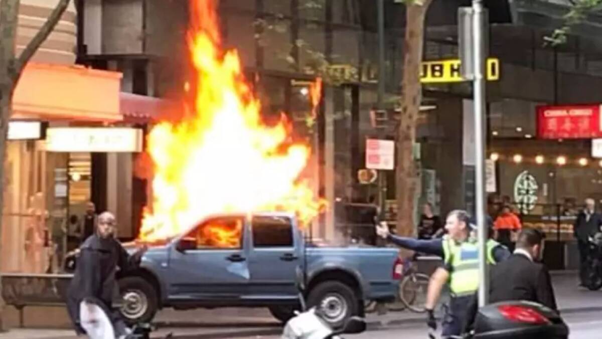 A vehicle has exploded on Bourke Street.