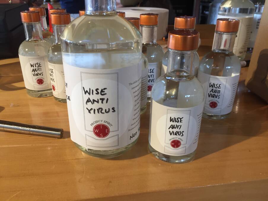 Wise Wine go into 24-hour production to produce Wise Anti Virus hand sanitiser and surface spray using 70 per cent ethanol originally earmarked for gin. Image supplied.