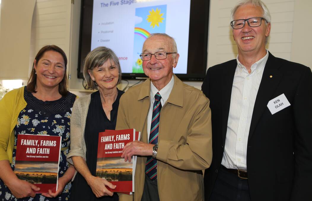 WHAT A STORY: Author Gillian Shadwick (nee Strong) with her husband Ken Olah, Gilmore MP Fiona Phillips, also a Strong family descendant and Berrys Strong family patriarch Ray Strong at the book launch.