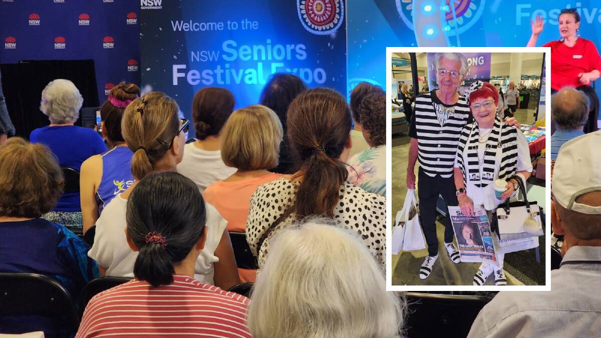 Long-time Elvis fans and avid readers of The Senior, John Mineeff and Annette Treloar (inset) at the Seniors Festival Expo in Sydney on Thursday March 14. Pictures by Desiree Savage.
