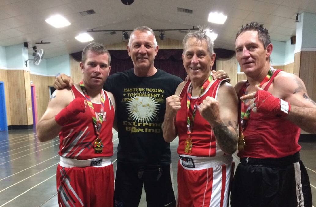 TEAM PLAYER: 72 year-old Bob Humphreys won gold at the Alice Springs Masters Games. Pictured: (l-r) Pondy's Gym teammates Keith Watson, Mark Stephenson, Bob and fellow gold medalist and trainer Alan Pond.
