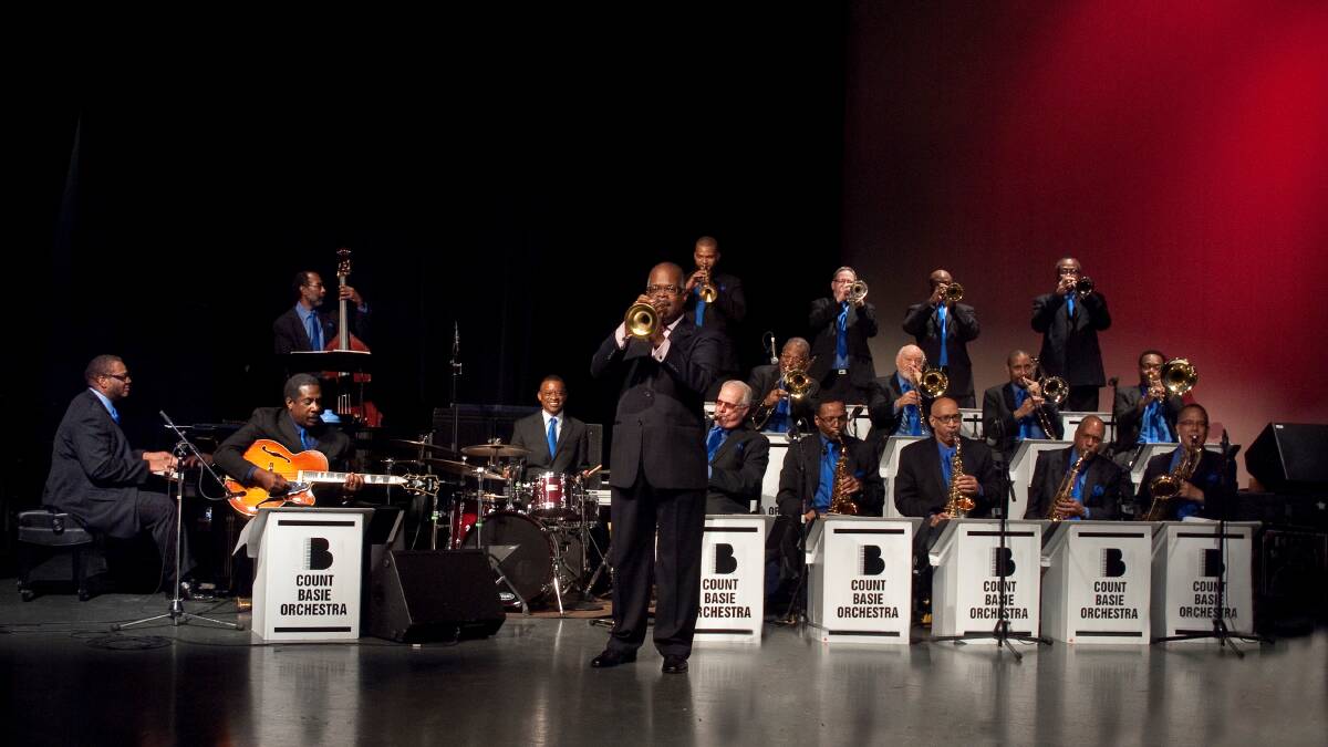 TOP BRASS: Count Basie Orchestra band leader Scotty Barnhart (pictured at front) will be interviewed on community radio station 2RRR on July 3.