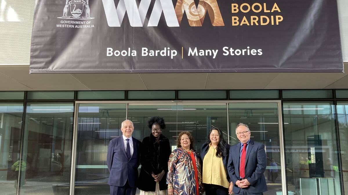 A NEW CHAPTER: The new WA Museum Boola Bardip places an emphasis on Western Australians and their stories. Pictured: (l-r) L-r WA museum chief executive Alec Coles, Lueth Guot, Aboriginal Advisory Committee chair Irene Stainton, Esther Chen and Culture and Arts minister David Templeman.
: 