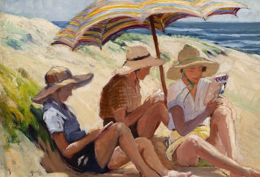 CELEBRATING WOMEN IN ART: Gwendolyn Grant, The Beach Umbrella, 1930, oil on canvas, courtesy Lyceum Club, Brisbane. Photo: Carl Warner.