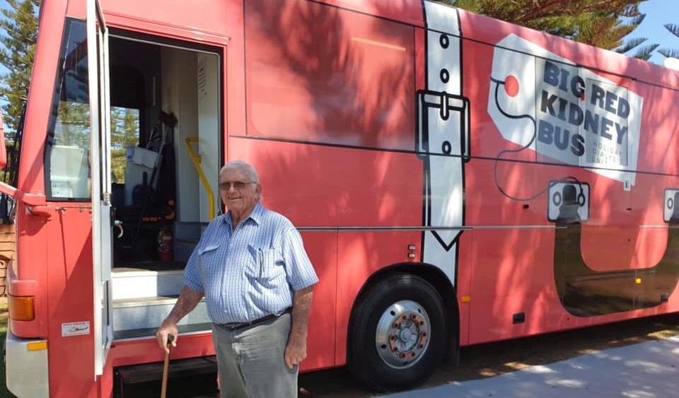 MAGIC BUS: Robina Lions Club has donated almost $270,000 in a bid to get Queensland a Big Red Kidney Bus. Pictured: Queensland dialysis patient Douglas Walker was able to use the NSW bus while holidaying down south.