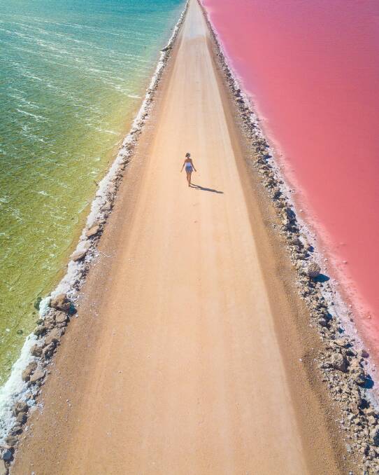 PRETTY IN PINK: The beauty of Australia's pink salt lakes such as South Australia's Lake MacDonnell has to be seen to be believed. Photo: Chloe Todd courtesy of TravMedia Australia.