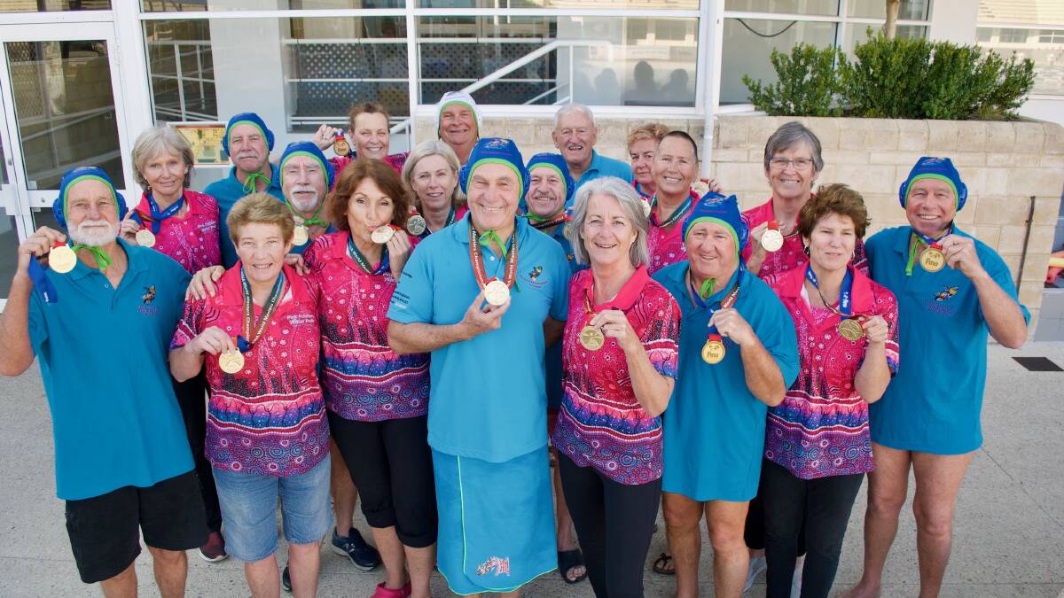 SWEEPING THE POOL: The Perth Cockatoos and Pink Pointers water polo teams were big winners at the World Masters Games, which were held in South Korea this August. Pictured at front: team captains Bill Wallace and Fiona Pixley.