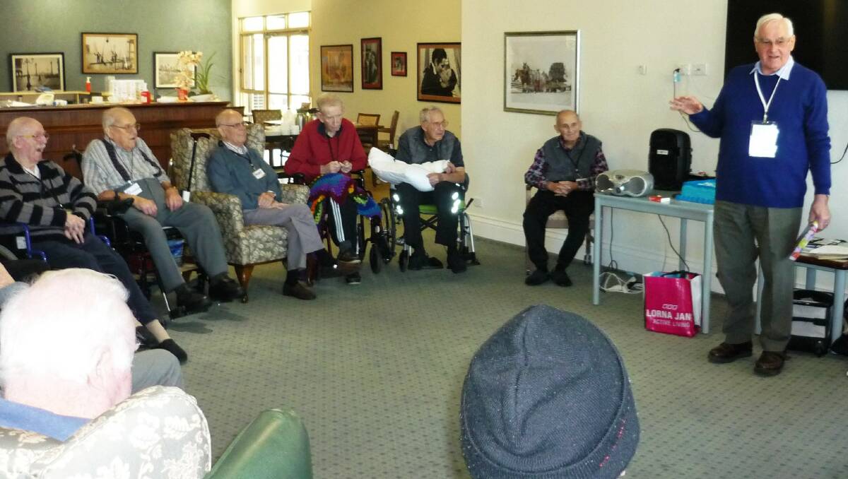 Dr Ray King addressing male residents at RSL Remembrance Village during an OM:NI group meeting. Picture supplied