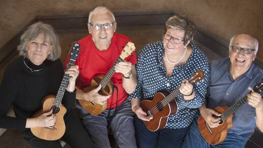 DO YOU FEEL PLUCKY?: Ukulele ensemble The Strummers (l-r) Caitlin Street, Albert Sidebotham, Marianne Smith and Nick Knight. 