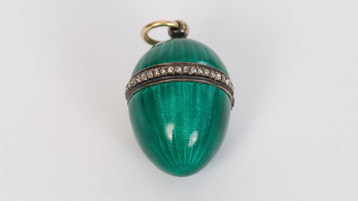 EGGSTRAORDINARY: Rare Russian art on show. Pictured: Carl Faberge (Russia 1846-1920), Green enamel with diamond band Easter Egg pendant, dates unknown. 