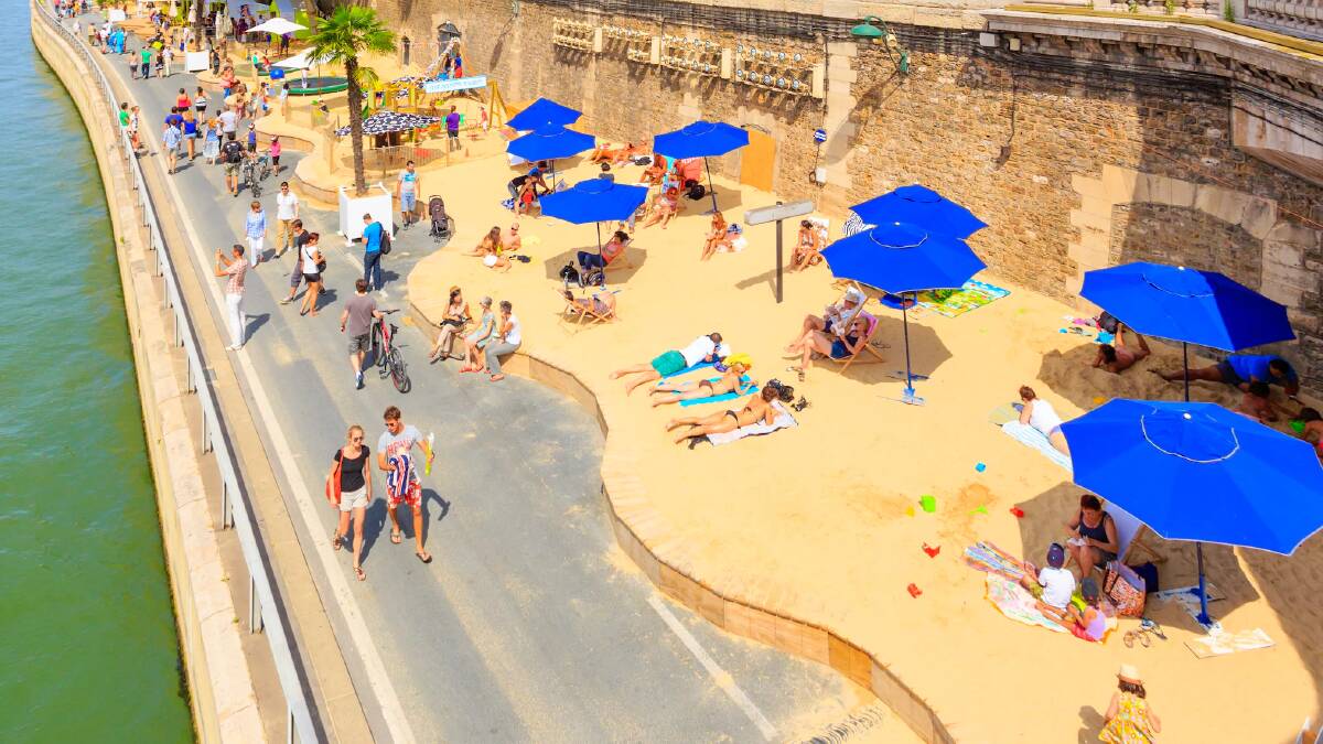 SEINE IS BELIEVING: Circular Quay will host a pop up beach similar to this one on the Seine River in Paris during this year's Bastille Festival.
