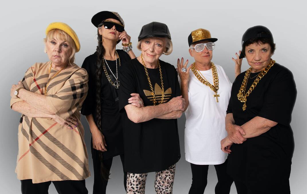 JUST BLING IT: Nancye Hayes (centre) with cast mates from Hayes Theatre Co's production of new musical Half Time. From left, Donna Lee, Gabrielle Chan, Joy Miller and Dolores Dunbar.