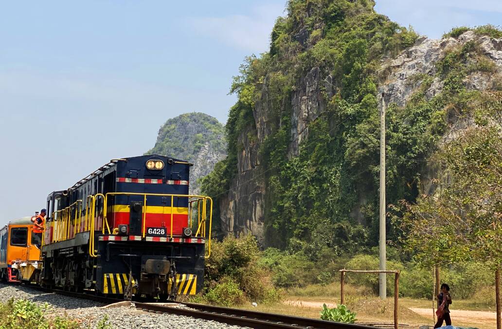 The Cambodian charter train takes a photo stop near the Bokor National Park. Picture supplied
