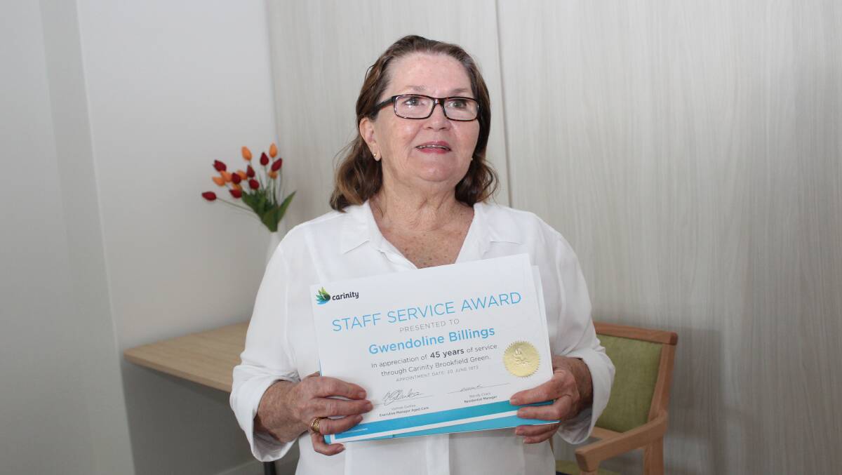 SERVICE WITH A SMILE: Gwen Billings worked at the Carinity aged care community for 45 years. 