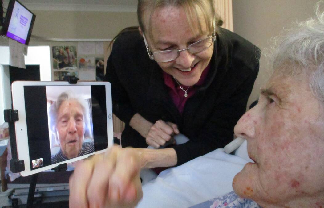 REUNITED: The sisters discovered they could see and hear each other using FaceTime on iPads, thanks to nursing home staff. Photo: Supplied
