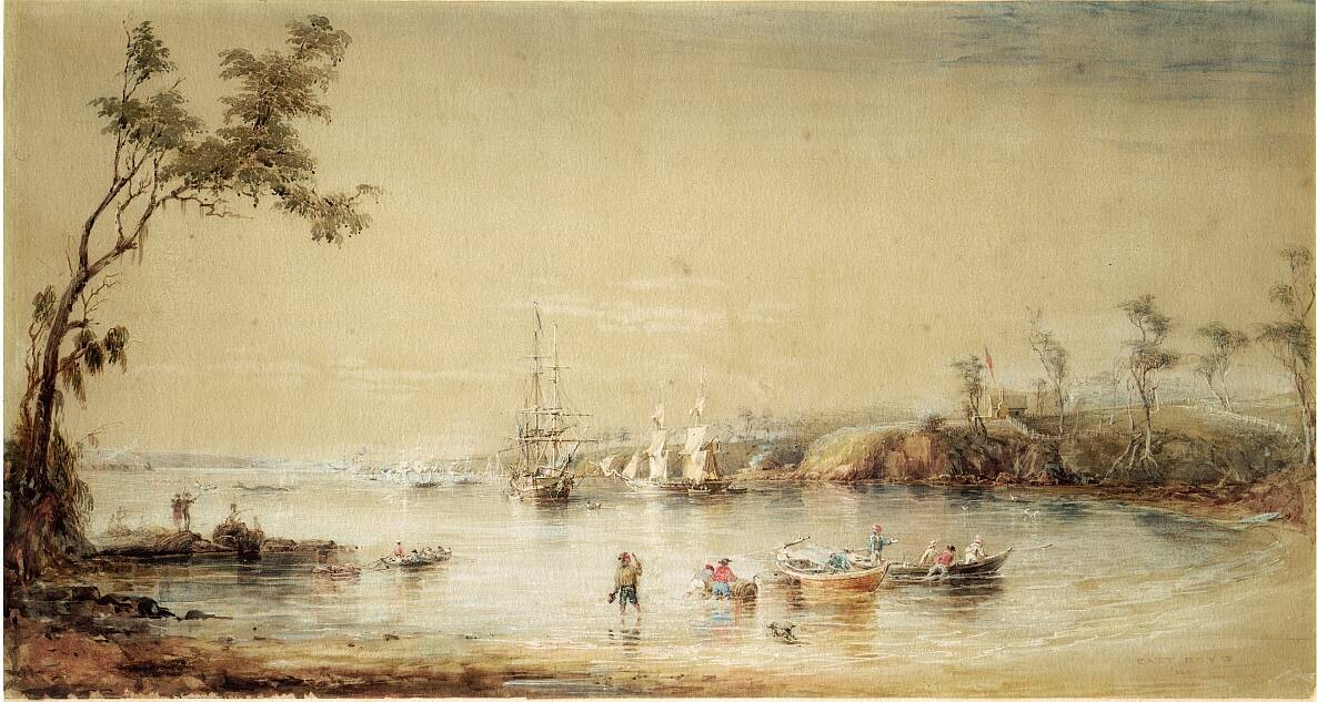 'East Boyd, 1847', depicted by marine artist Oswald Brierly, who was closely connected to Benjamin Boyd and arrived in Australia aboard Boyd's yacht in July 1842. 