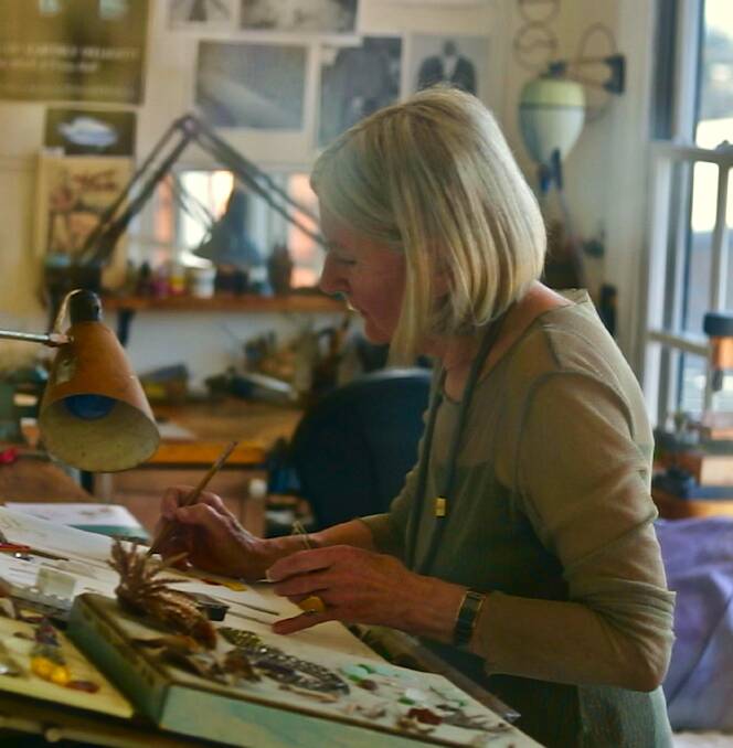 Dr Dorothy Erickson Am at work in her studio. Photo Supplied.