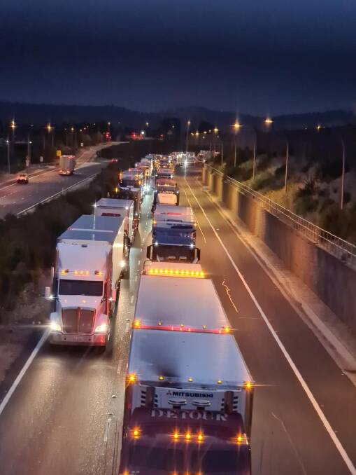 Truck drivers were forced to wait up to six hours in traffic on the Hume Freeway on Monday. 