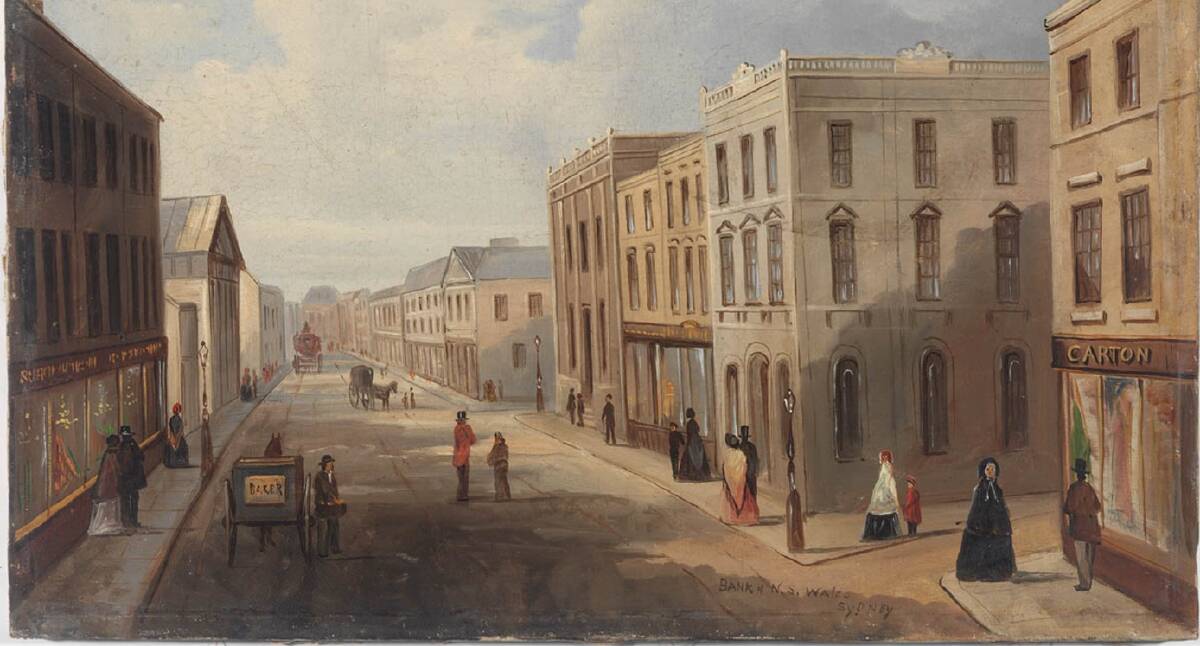 DAYS OF YORE: Bank of NSW, Sydney, [George Street] c1855 by unknown artist (State Library of NSW, ML 1168)