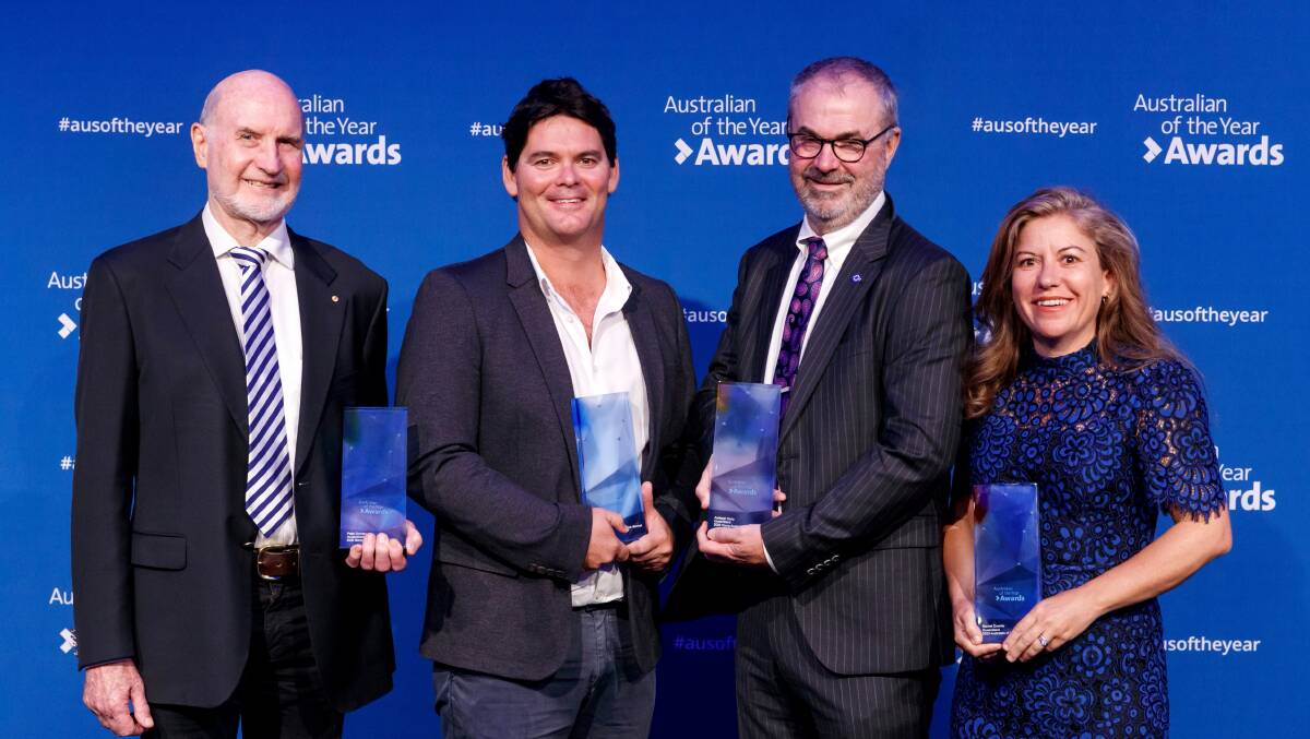 AND NOW FOR THE WINNERS: 2020 Queensland Australians of the Year - Peter Dornan, Nick Marshall, Robert Barty (accepting for daughter Ash Barty) and Amanda Downie (accepting for wife Rachel Downie).