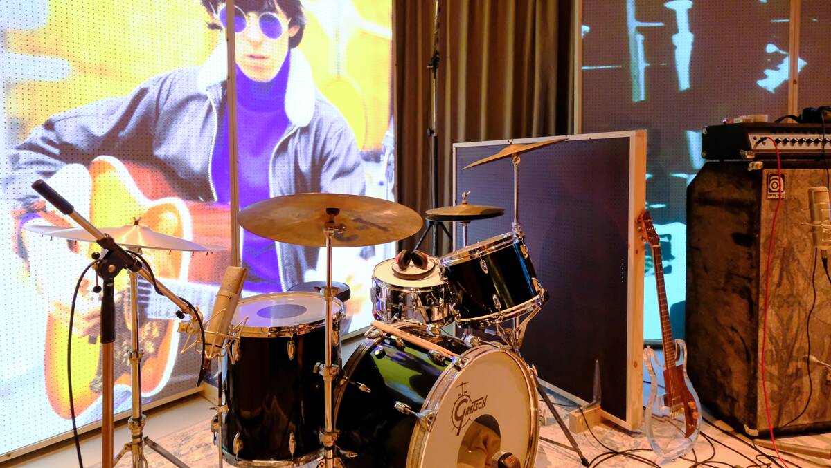 MEGA WATTS: One of Charlie's drum sets is on display at the International Convention Centre, Darling Harbour.