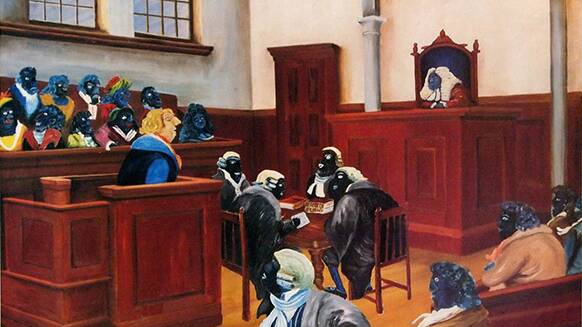 POWERFUL: Judgement by his Peers by Gordon Syron. The work was painted in 1978 while the artist was in jail, where Mum Shirl visited him. 