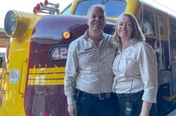 Vintage Rail Journeys owners Simon Mitchell and Danielle Smith. Picture supplied by Vintage Rail Journeys. 
