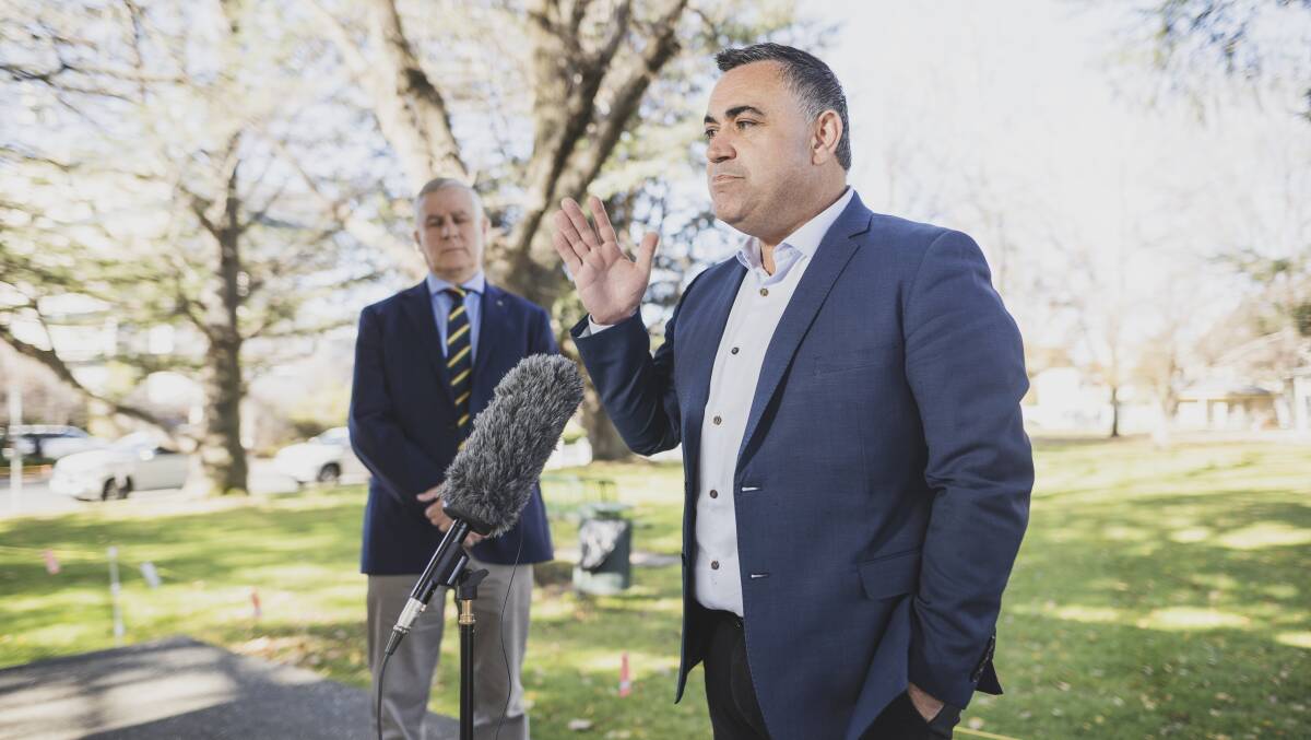 Deputy Prime Minister Michael McCormack and NSW Deputy Premier John Barilaro. Picture: Dion Georgopoulos