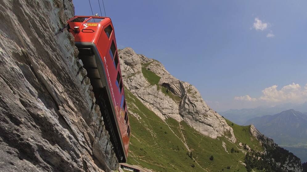 The world's steepest cogwheel railway near Lucerne.