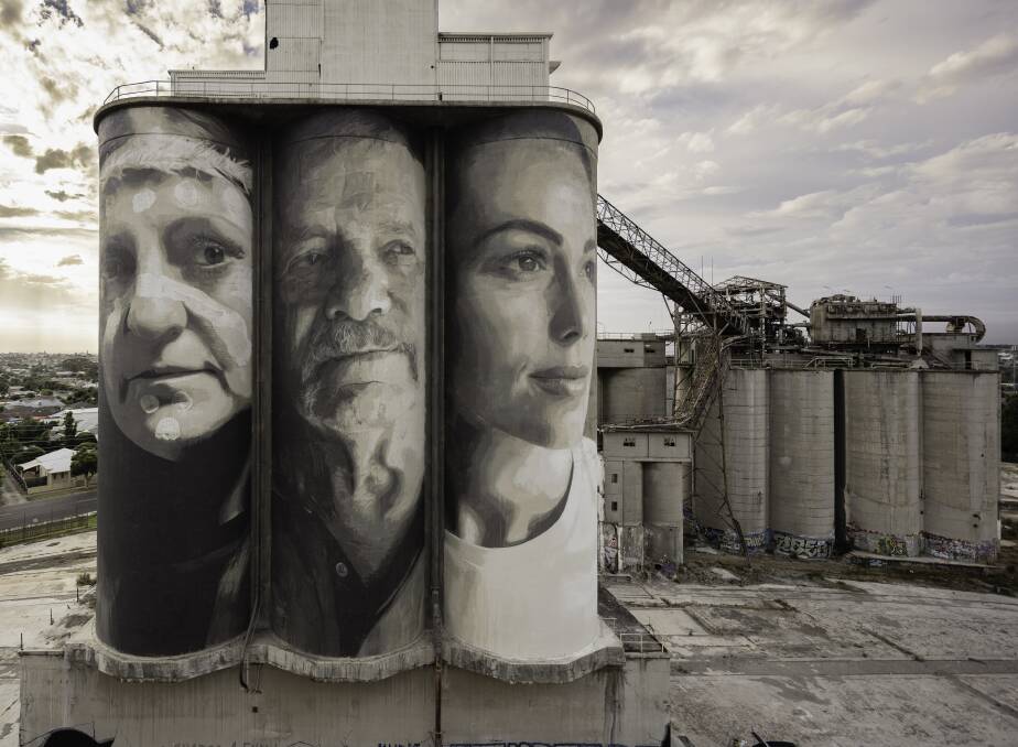 LOOKING OUT: The Geelong Cement Silos depict the faces of the Geelong region - past, present and future.