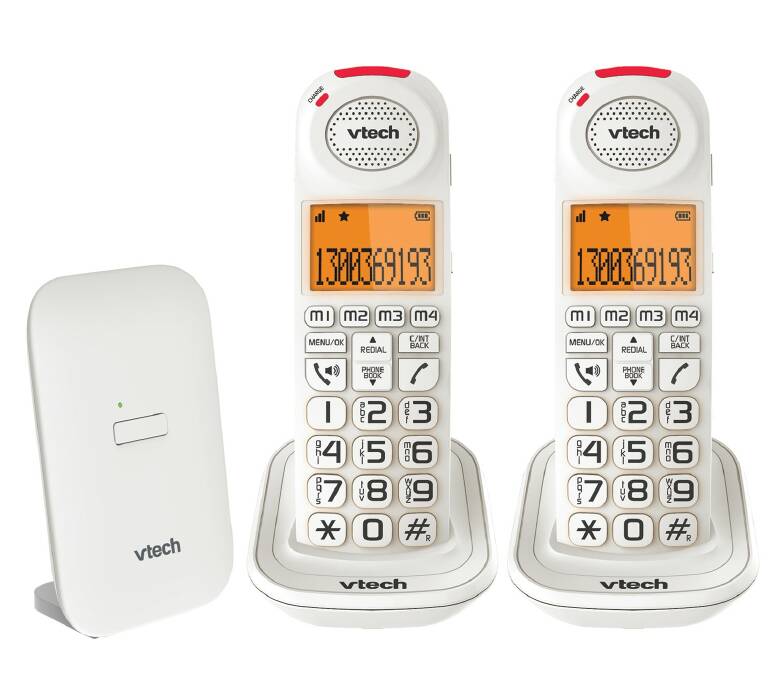 HOME PHONE: The VTech NBN location-free cordless phones, like this CareLine 2-Handset with VSmart Home Monitoring, can be placed anywhere around the home.