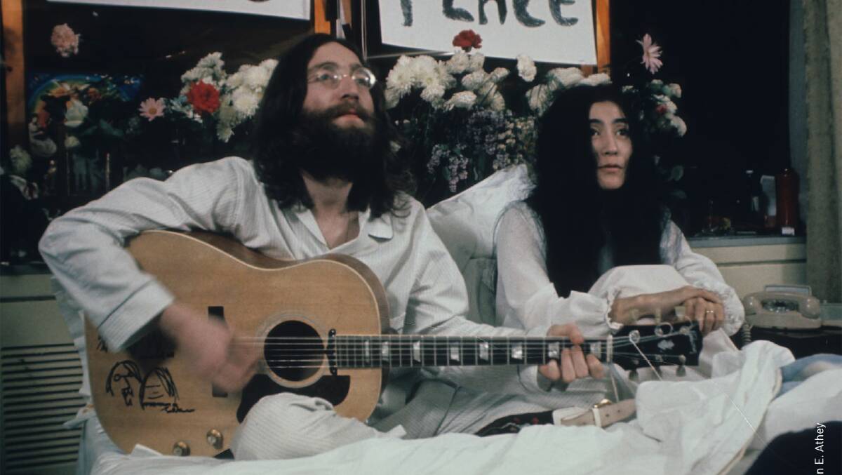 SHEET MUSIC: John Lennon and Yoko Ono during their Montreal Bed-in. The pair had planned to make the anti-war protest (it was their second - the first took place in Amsterdam a few months earlier) in New York but Lennon was not allowed into the US because of his 1968 cannabis conviction.