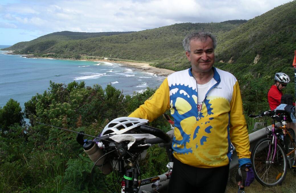 TWO DECADES ON: Harry pictured on the Great Ocean Road during the 2004 Great Victorian Bike Ride. This year's full 541km ride starts in Bright, finishes in Benalla, and includes the peaks of the alps and the flats near the Murray River.