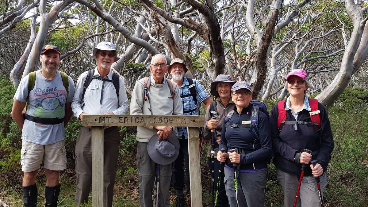 Peak experience: Members of West Gippsland Bush Walkers atop Mount Erica. Richard Habgood is second from the left.