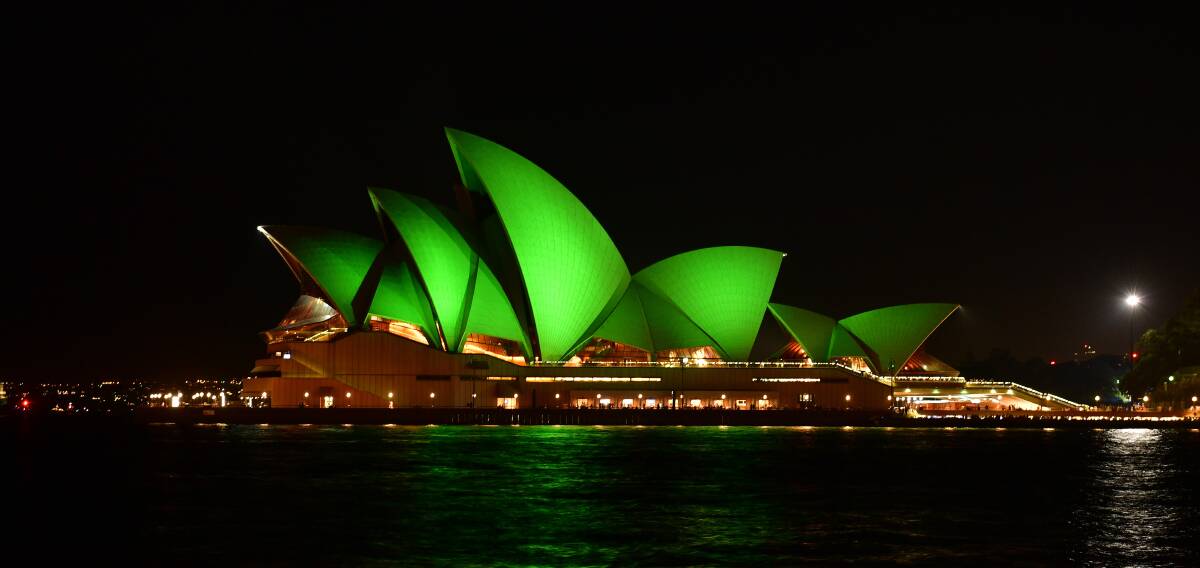 The Opera House as it will look on St Patrick's Day.